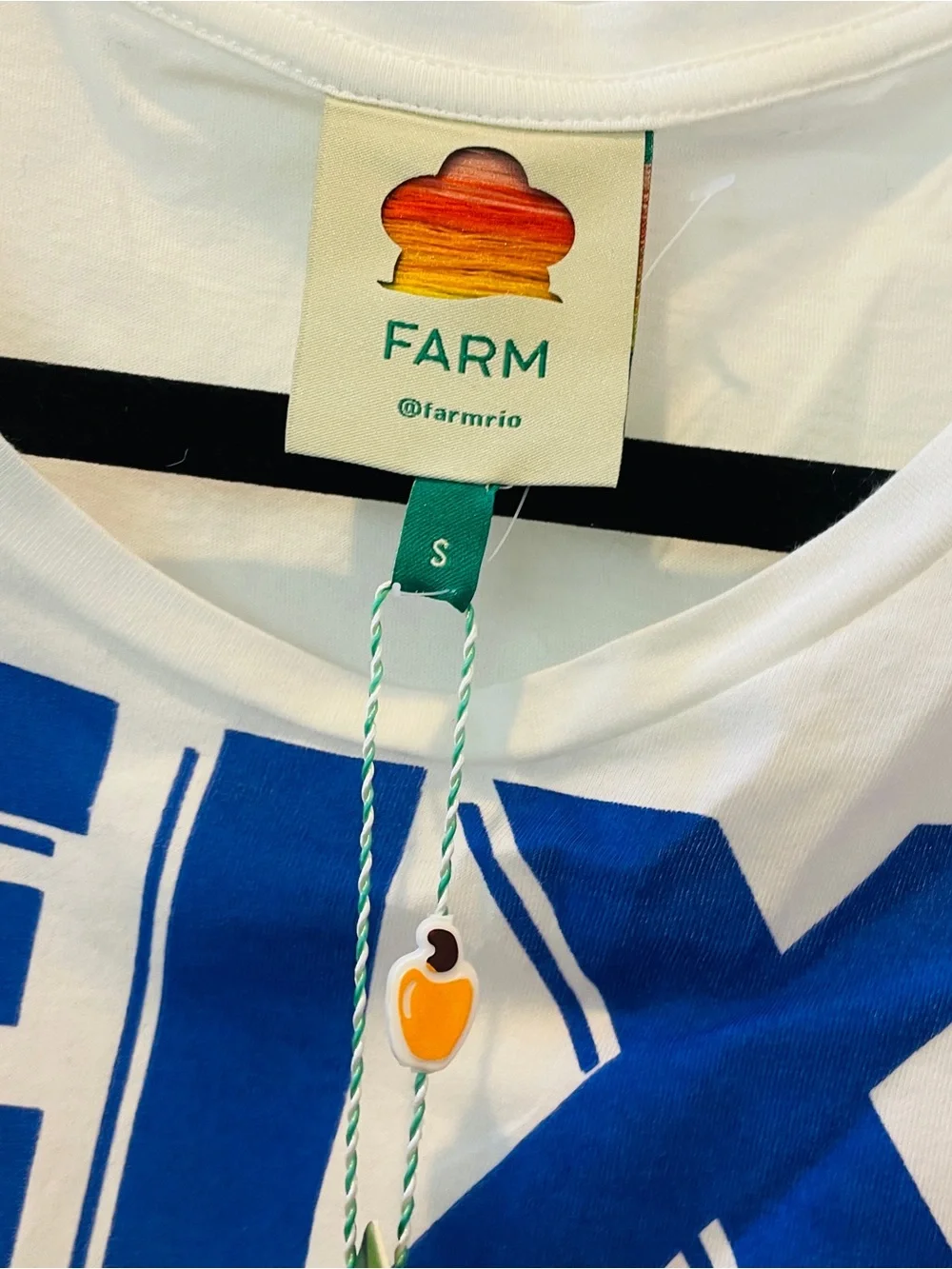 Farm Rio PEIXE White & Blue Graphic Fish T-Shirt Sz S